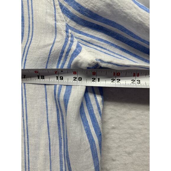 Woman Striped Linen Button Up Tunic Shirt White Blue L Jones New York Classy - Picture 5 of 9